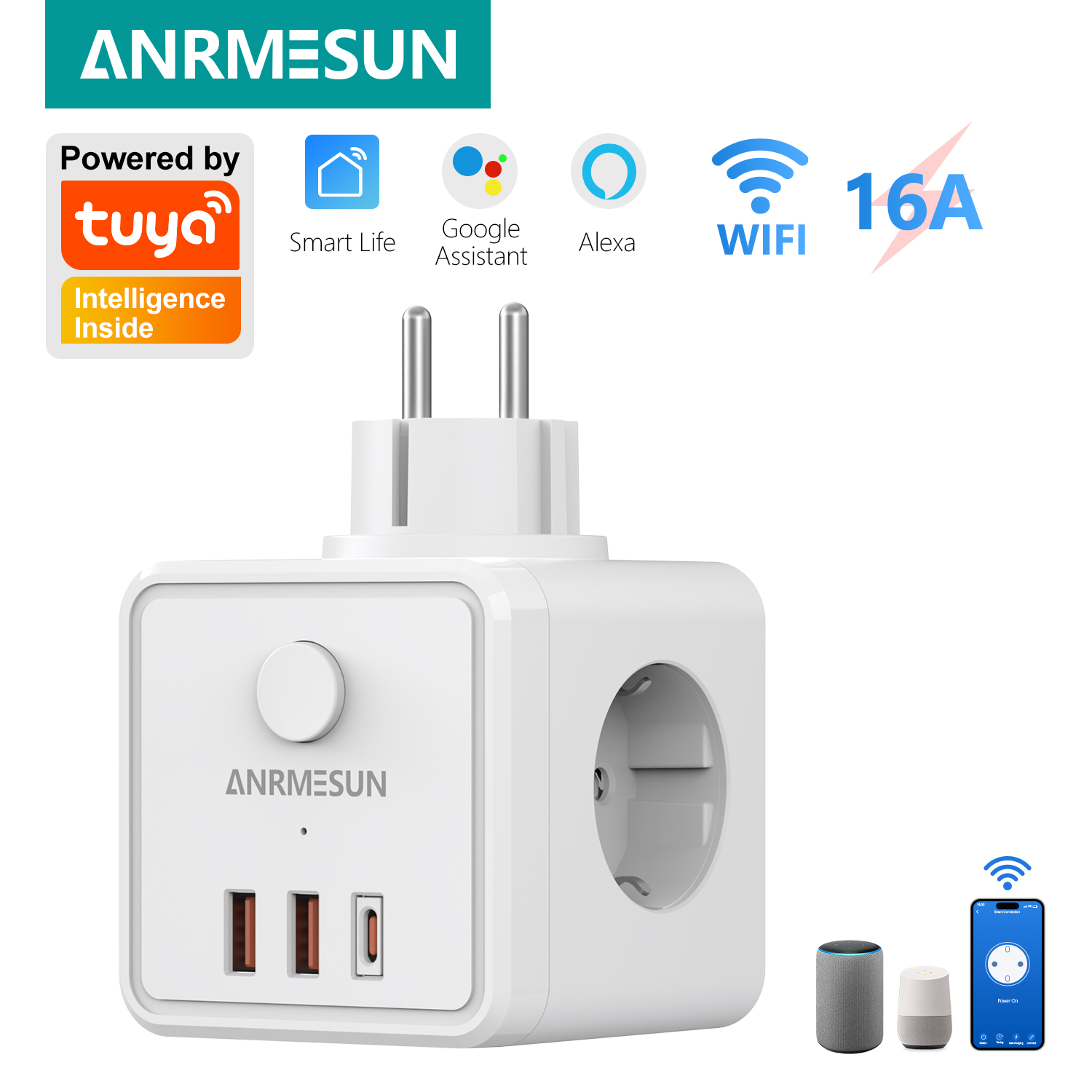 3 AB Fişi 2 USB-A 1 Tip-C Port - Smart Home Utilities incelemesi ve fiyatı
